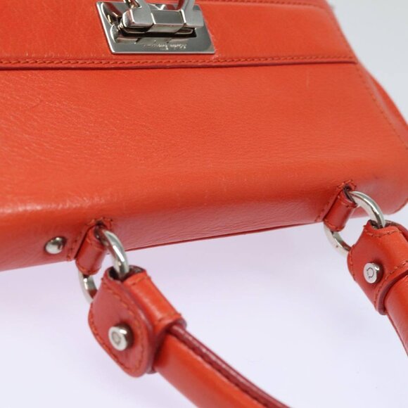 Salvatore Ferragamo Gancini Hand Bag Leather 2way Orange Auth - Picture 6 of 15
